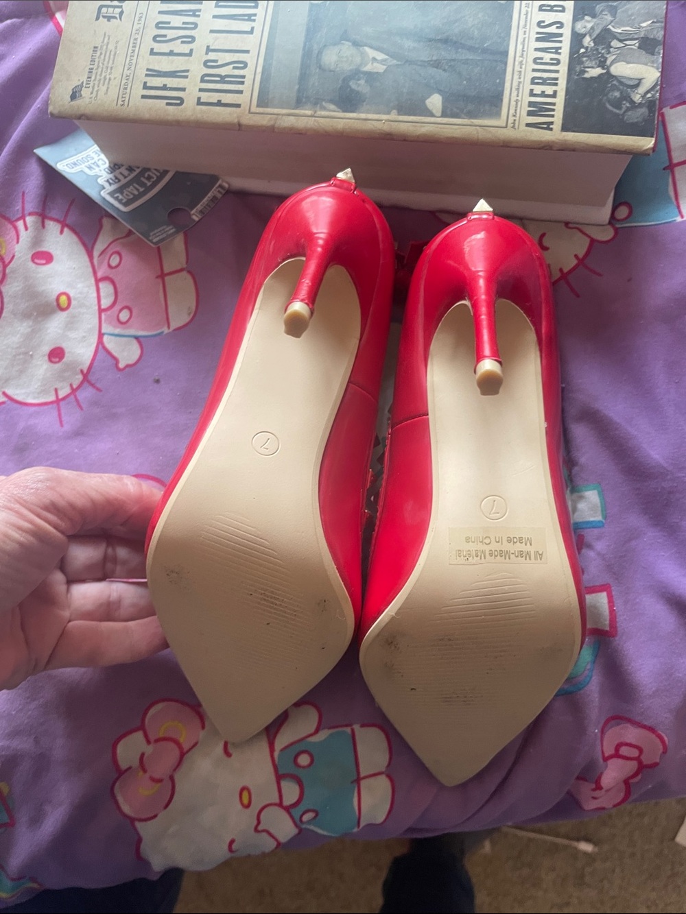 Red Pyramid-Stud Pointed Toe Pumps - Picture 6 of 6